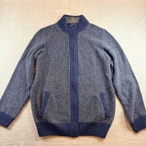 Grandpacore Blue Wool Full Zip Cardigan Sweater Mock Neck Mens LG Joseph Abboud